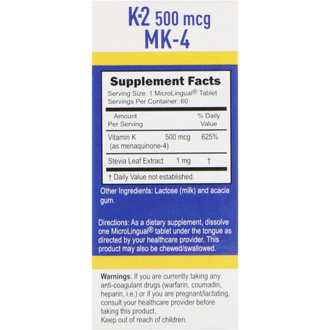 Superior kilde, vitamin K-2, 500 mcg, 60 MicroLingual Instant Dissolve Tabletter