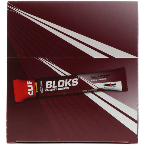 Clif Bar, Bloks Energy Chews, sabor a cereza negra + 50 mg de cafeína, 18 paquetes, 2,12 oz (60 g) cada uno
