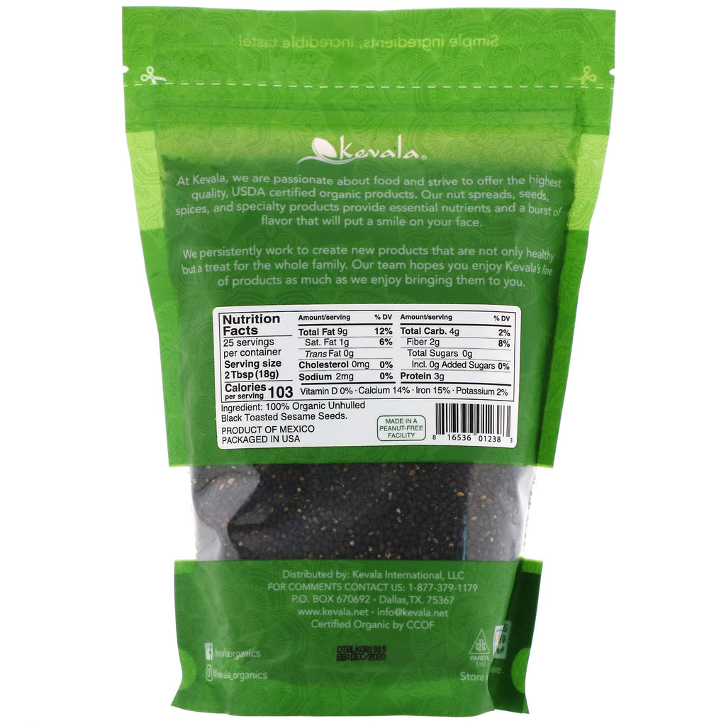 Kevala,  Black Toasted Sesame Seeds, Unhulled, 16 oz (454 g)