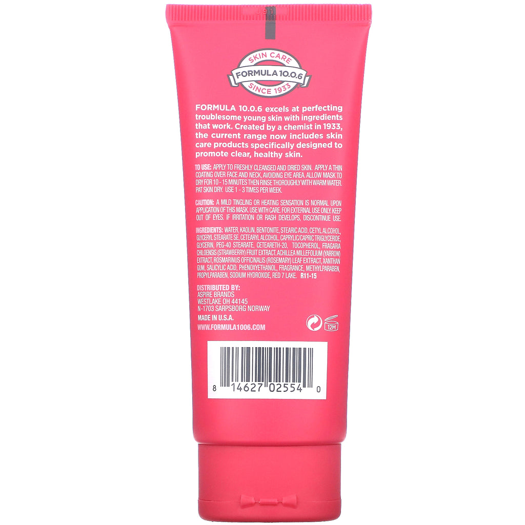 Formel 10.0.6, Pores Be Pure, Skin-Clarifying Mud Beauty Mask, Strawberry + Yarrow, 3,4 fl oz (100 ml)