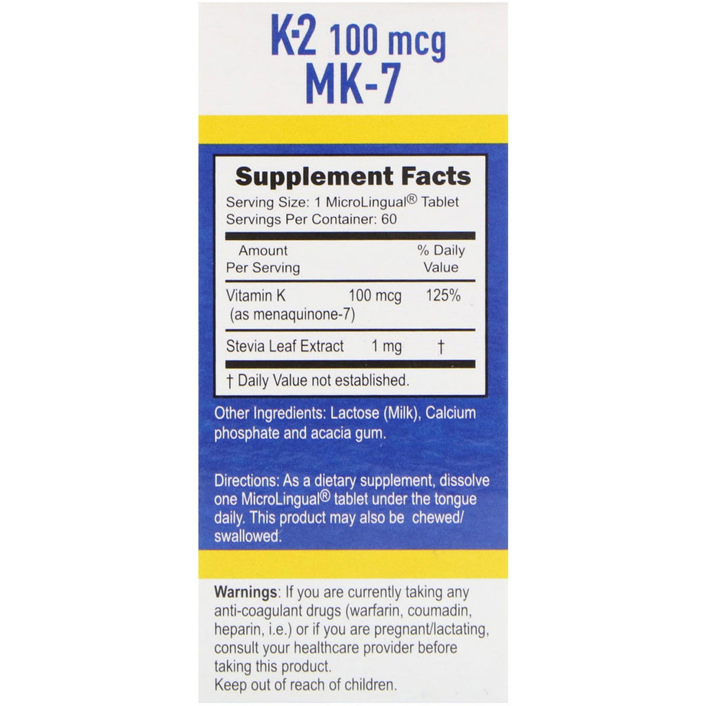 Overlegen kilde, vitamin K-2, 100 mcg, 60 mikrosprogede tabletter med øjeblikkelig opløsning