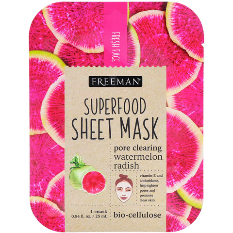 Freeman Beauty, Superfood Sheet Mask, Pore Clearing Watermelon Radish, 1 Mask