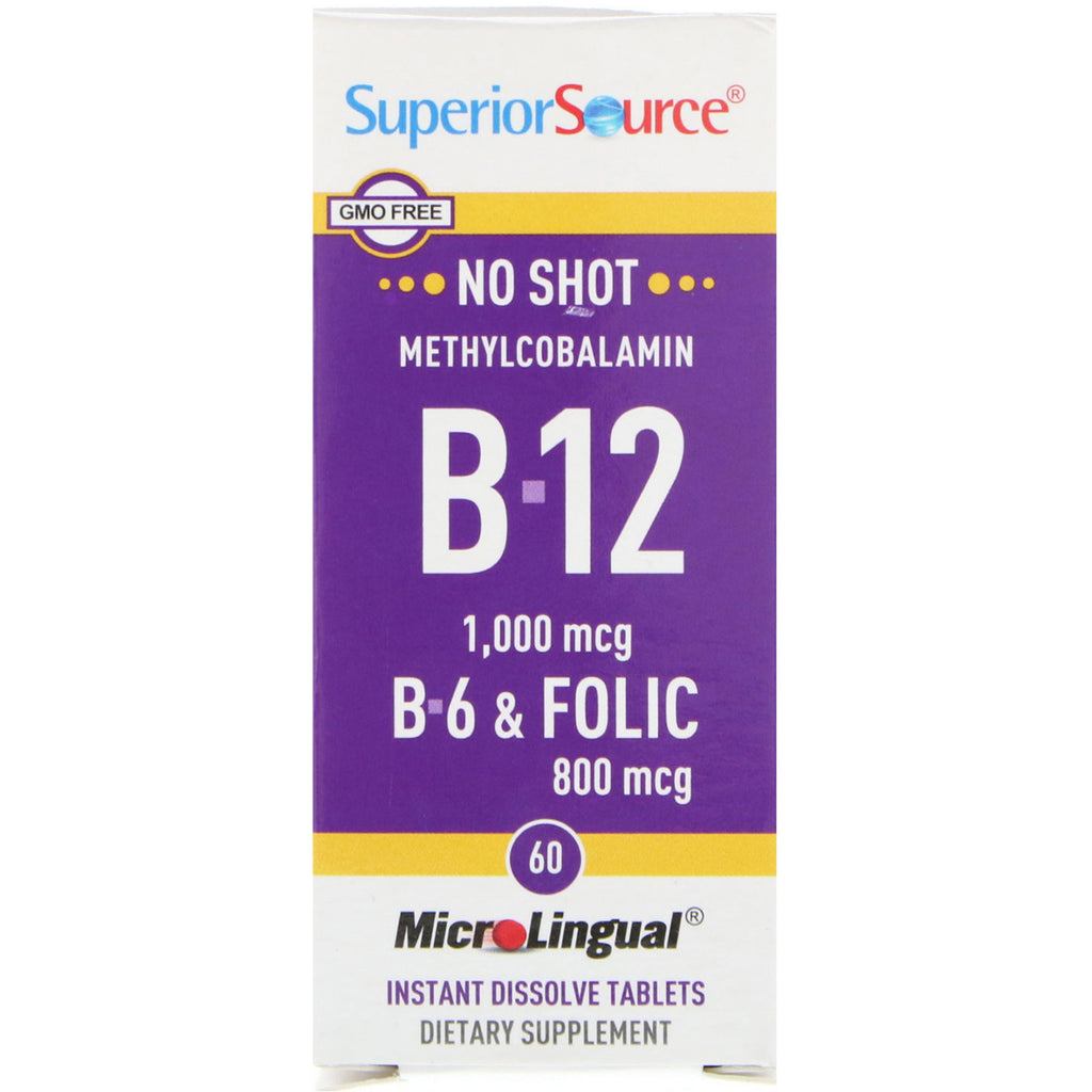 Superior Source, Methylcobalamin B-12, B-6 & Folic Acid, 1,000 mg/800 mg, 60 Tablets