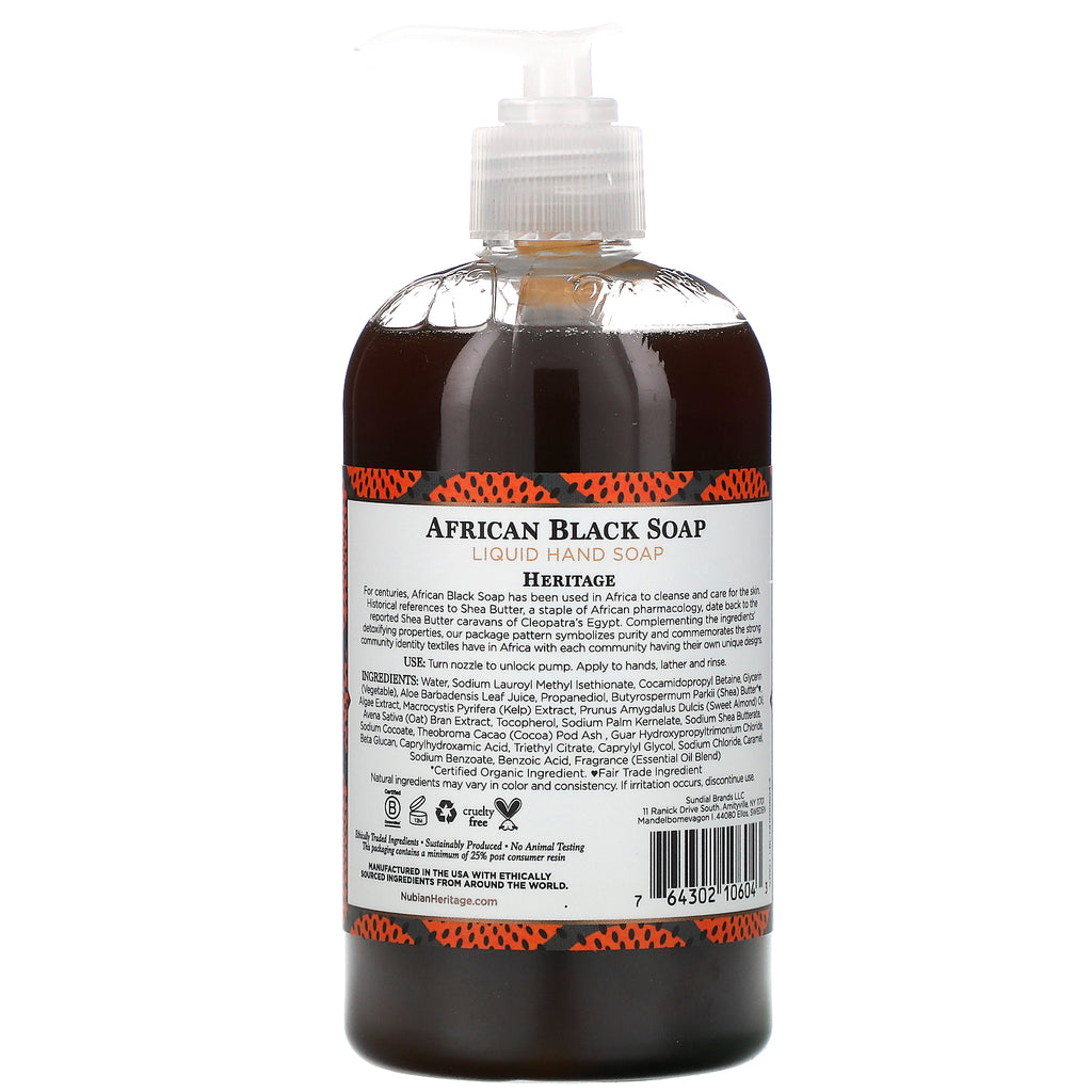 Nubian Heritage, Jabón negro africano, jabón líquido para manos, 364 ml (12,3 oz. líq.)