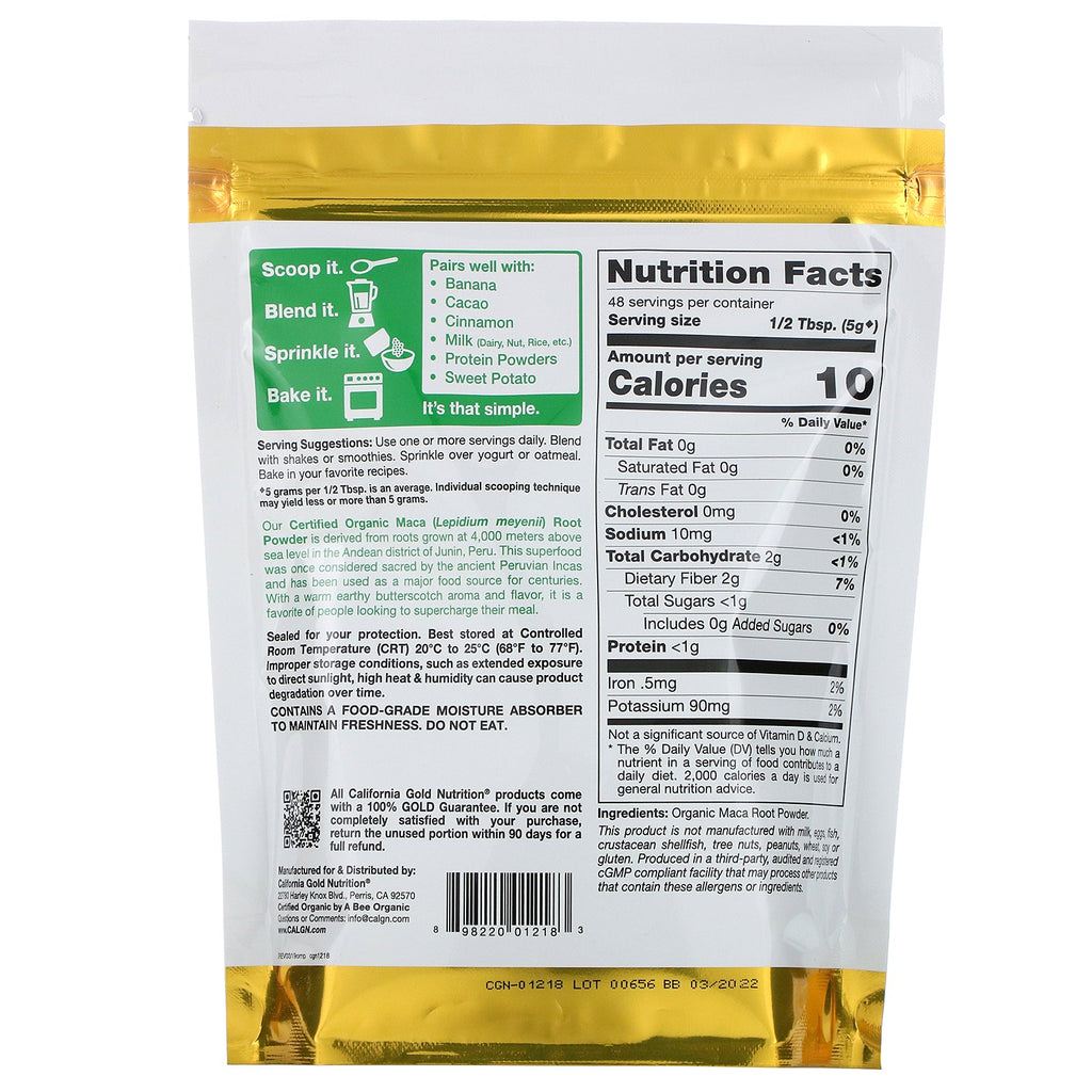 California Gold Nutrition, Superalimentos, Raíz de maca en polvo, 8,5 oz (240 g)