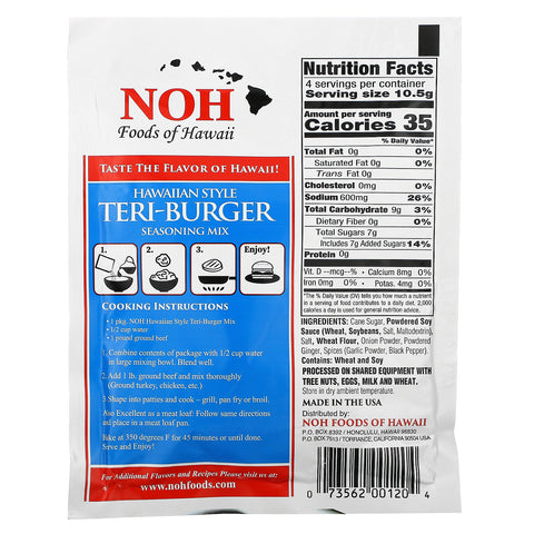 NOH Foods of Hawaii, Teri-Burger-krydderiblanding i hawaiiansk stil, 1 1/2 oz (42 g)