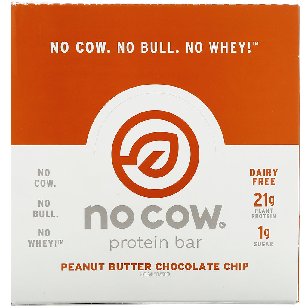 Ingen ko, proteinbar, jordnøddesmør-chokoladechip, 12 barer, 60 g (2,12 oz) hver
