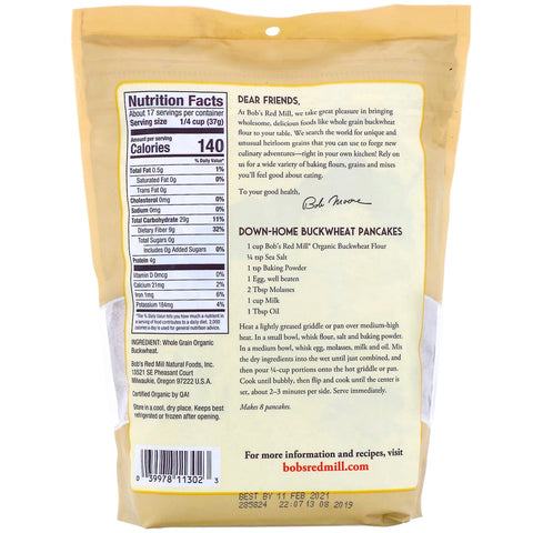 Bob's Red Mill,  Buckwheat Flour, Whole Grain, 22 oz (624 g)