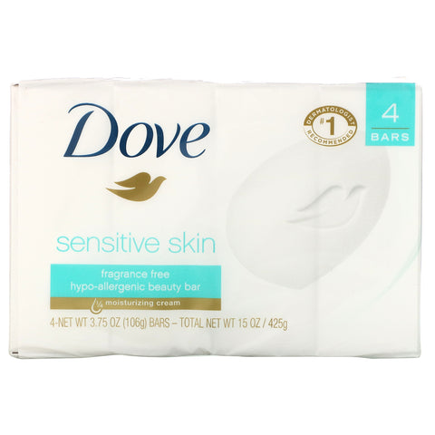 Dove, Sensitive Skin Beauty Bar, Fragrance Free, 4 Bars, 3.75 oz (106 g) Each
