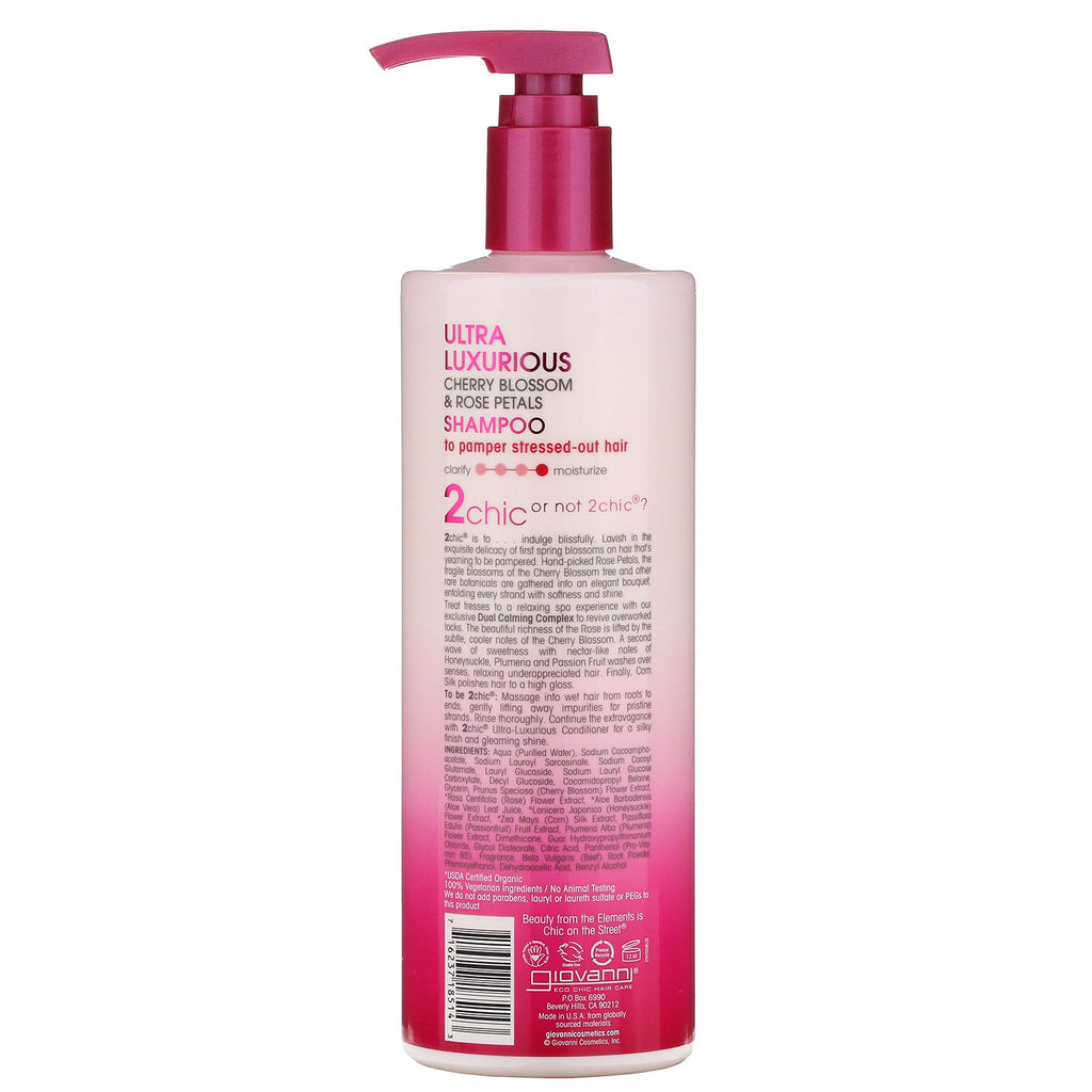 Giovanni, 2chic, ultra-luksuriøs shampoo, til at forkæle stresset hår, kirsebærblomster og rosenblade, 24 fl oz (710 ml)