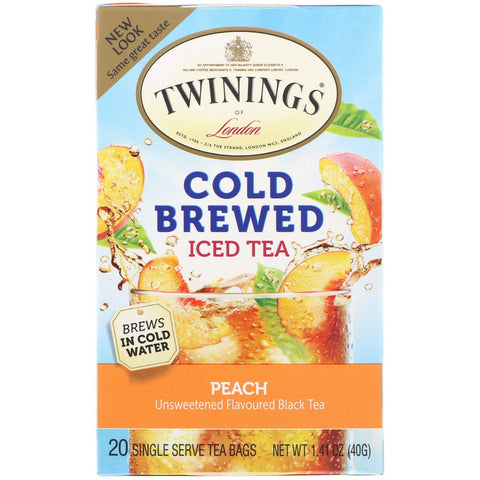 Twinings, Cold Brewed Iced Tea, Peach, 20 Tea Bags, 1.41 oz (40 g)