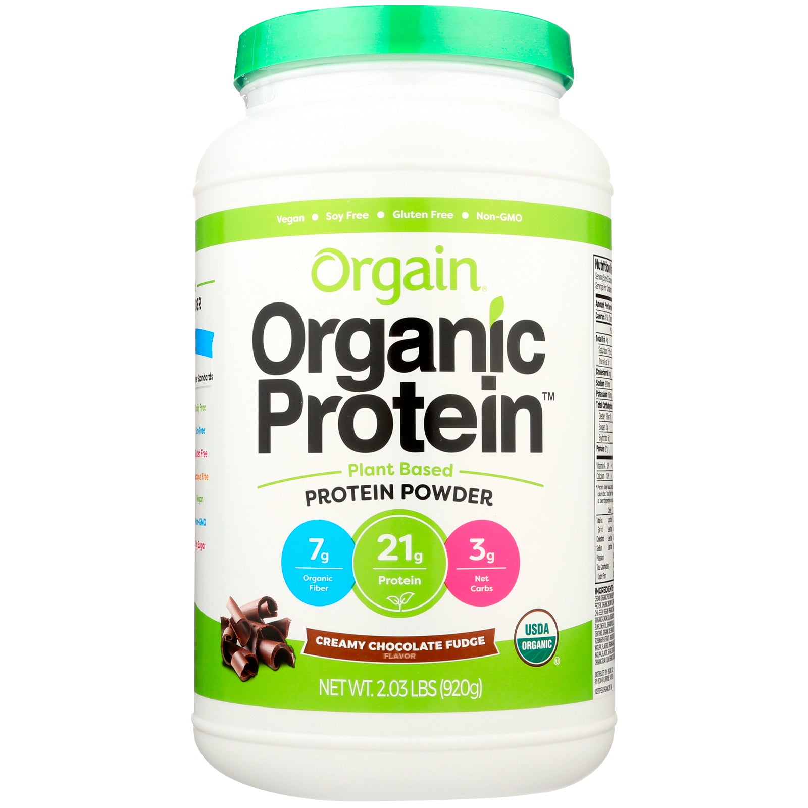 Orgain, Organic Protein Powder, Plant Based, Creamy Chocolate Fudge, 2.03 lbs (920 g)