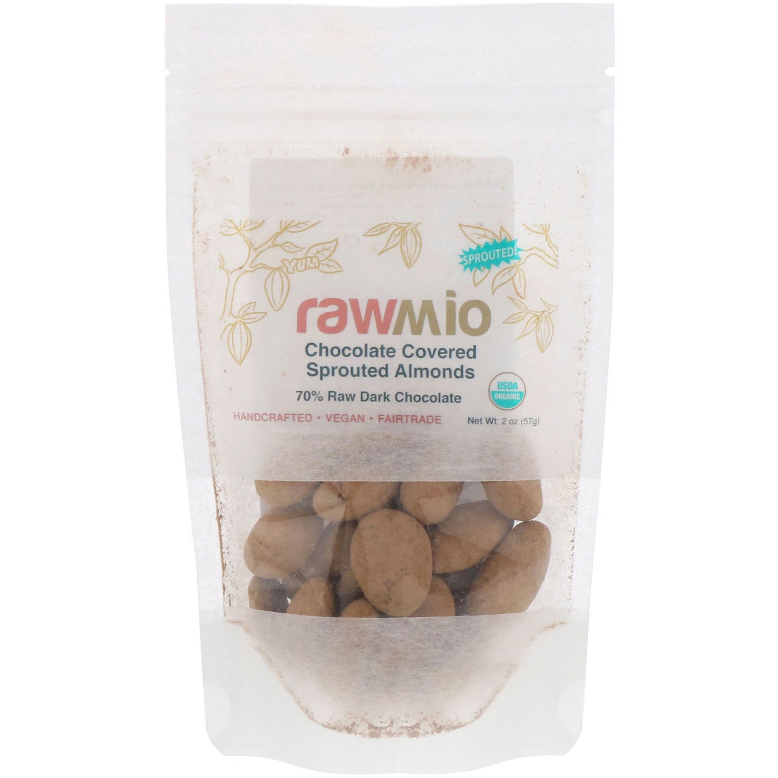 Rawmio, Chocolate Covered Sprouted Almonds, 2 oz (57 g)