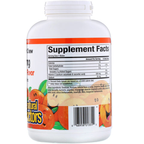Natural Factors, Vitamina C masticable de frutas 100 % natural, naranja picante, 500 mg, 180 obleas masticables