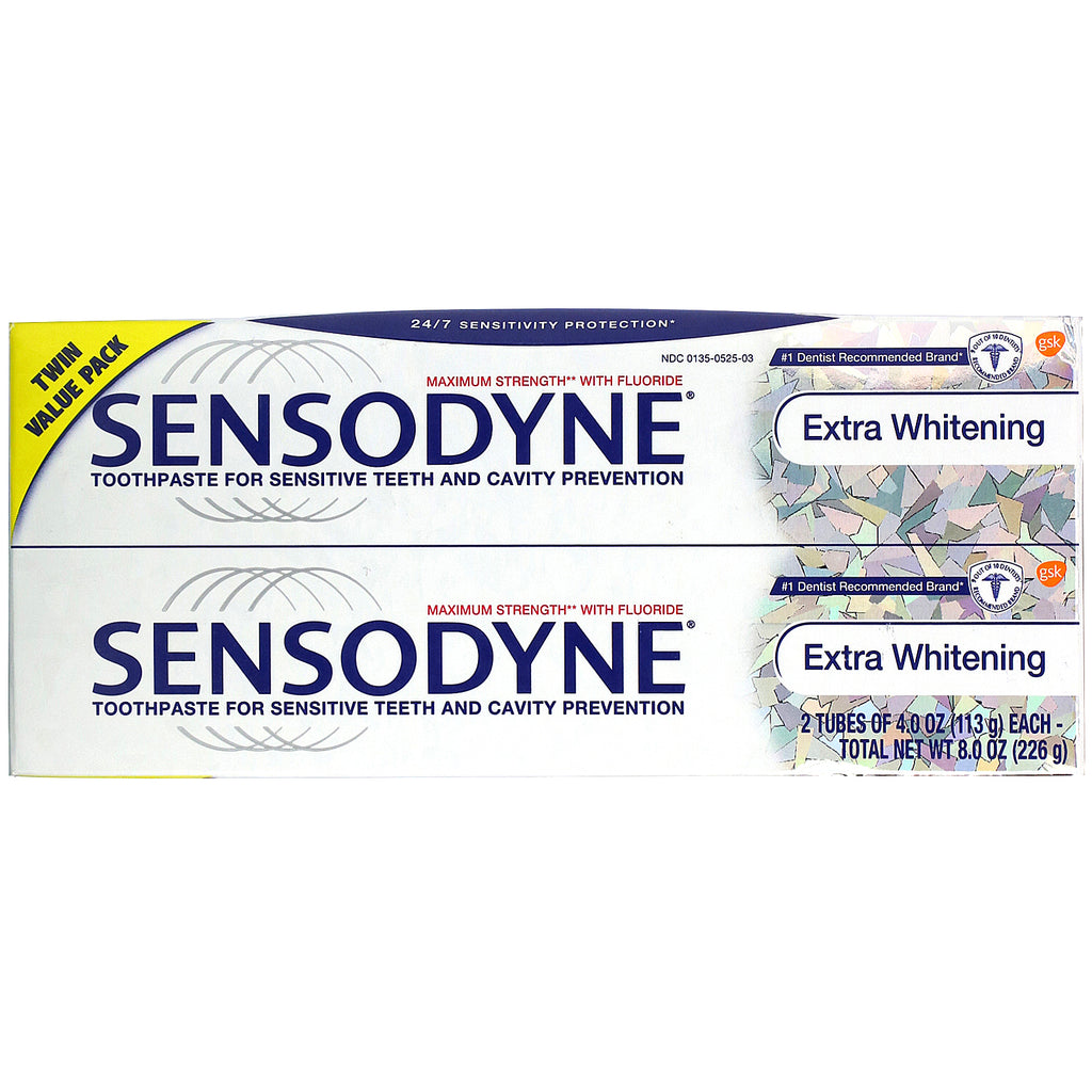Sensodyne, Extra Whitening Tandpasta med Fluor, Twin Pack, 2 tuber, 4 oz (113 g) hver