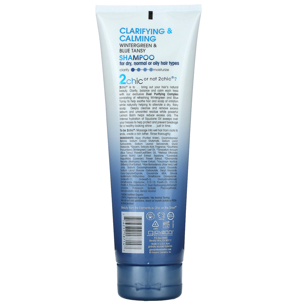 Giovanni, 2chic, Clarifying & Calming Shampoo, Wintergreen + Blue Tansy, 8.5 fl oz (250 ml)
