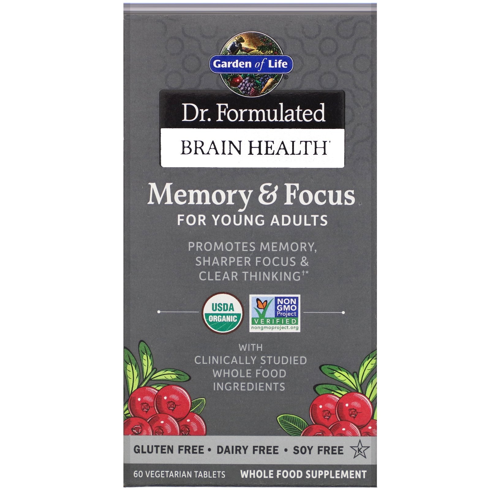 Garden of Life, Dr. Formulated Brain Health, Memory & Focus for Young Adults, 60 Vegetarian Tablets