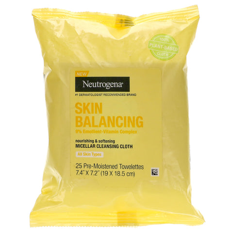 Neutrogena, Skin Balancing, Micellar Cleansing Cloth, 25 Pre-Moistened Towelettes