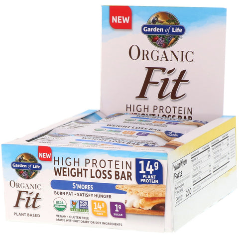 Garden of Life, Organic Fit, High Protein Weight Loss Bar, S'mores, 12 Bars, 1.9 oz (55 g) Each