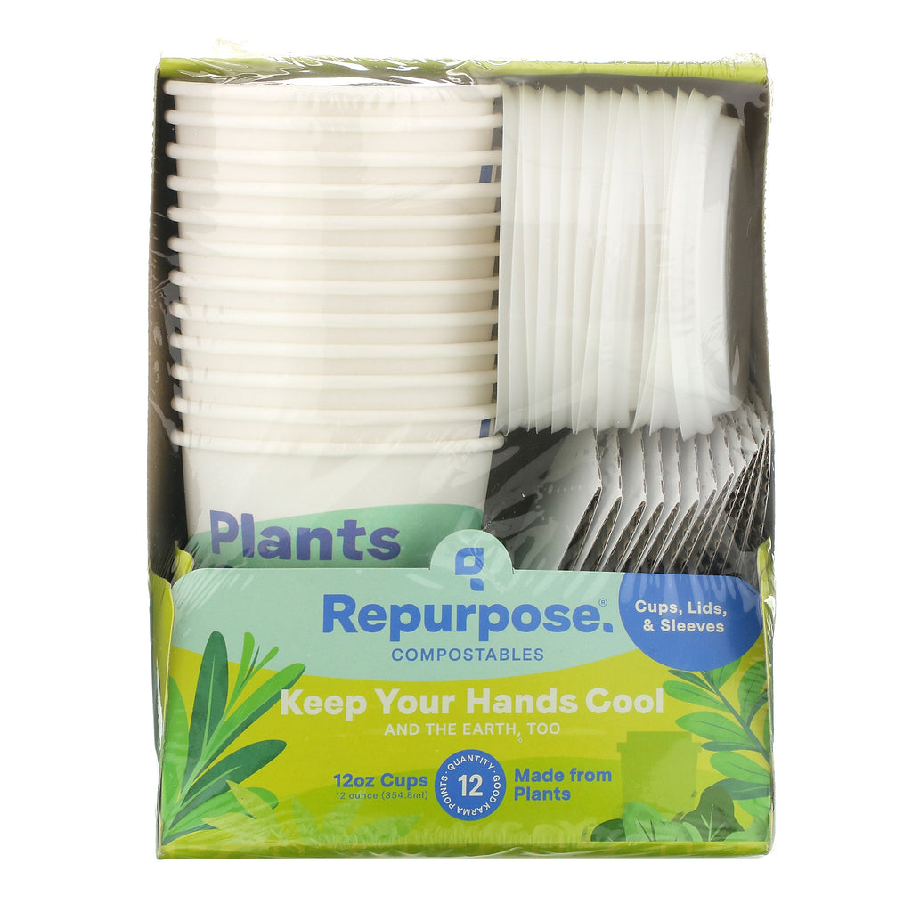 Repurpose, 12 oz Cups with Lids + Sleeves, 12 Count