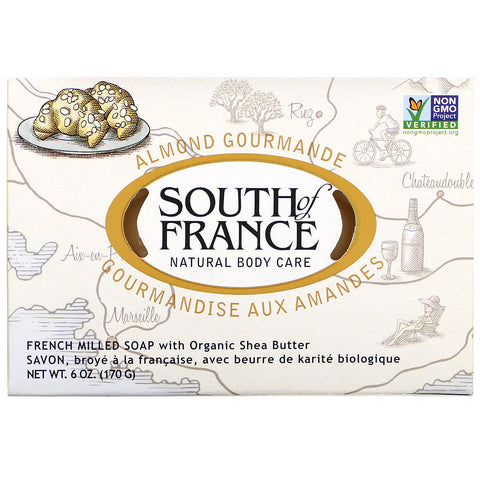 South of France, Almond Gourmande, French Milled Soap with Organic Shea Butter, 6 oz (170 g)