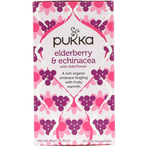 Pukka Herbs, Elderberry & Echinacea, 20 Fruit Tea Sachets, 1.41 oz (40 g)