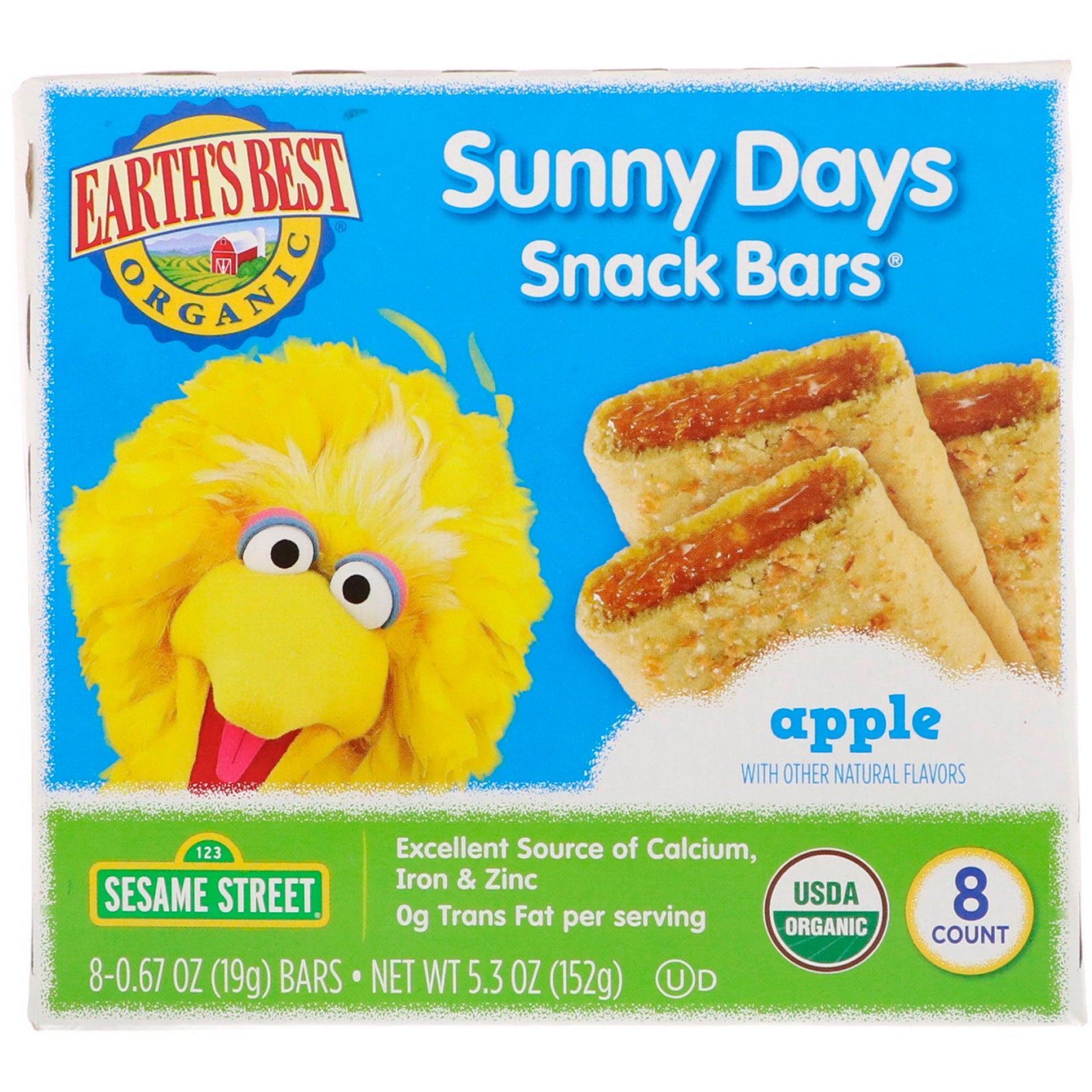Earth's Best, Sunny Days Snack Bars, Apple, 8 Bars, 0.67 oz (19 g) Each