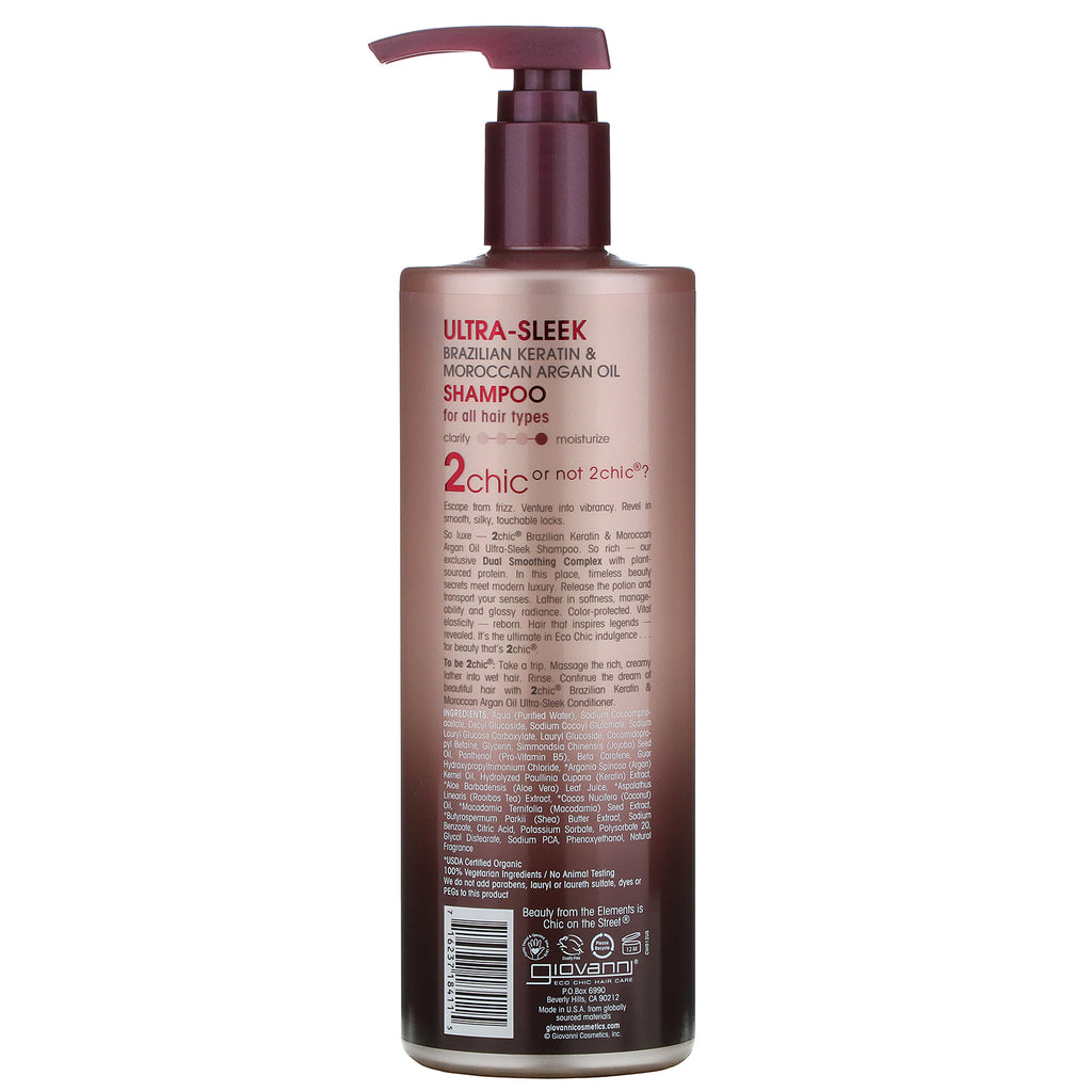 Giovanni, 2chic, ultra-slank shampoo, til alle hårtyper, brasiliansk keratin og arganolie, 24 fl oz (710 ml)
