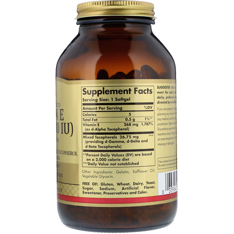 Solgar, naturligt udvundet vitamin E, 268 mg (400 IE), 250 softgels