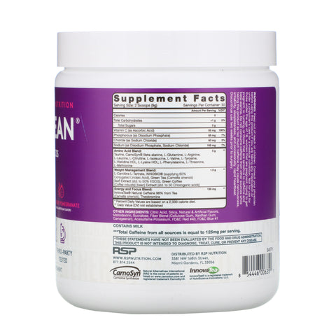 RSP Nutrition, AminoLean, aminoácidos esenciales + energía en cualquier momento, granada y mora, 9,52 oz (270 g)