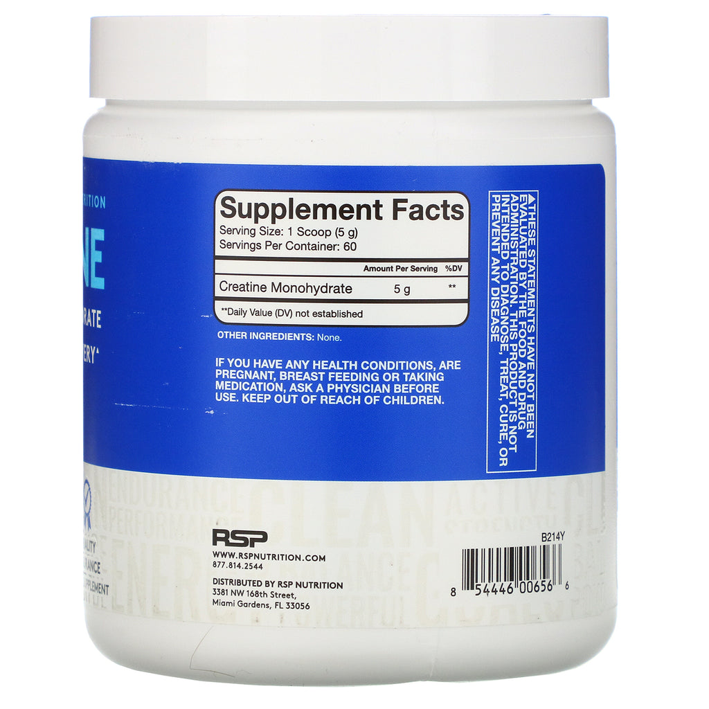 RSP Nutrition, Monohidrato de creatina en polvo, 5 g, 300 g (10,6 oz)