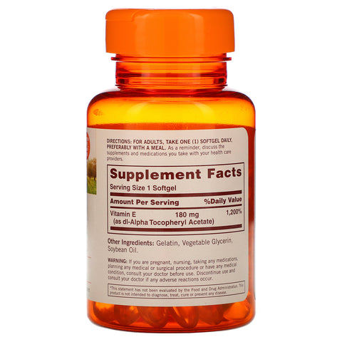 Sundown Naturals, vitamina E, 180 mg (400 UI), 100 cápsulas blandas