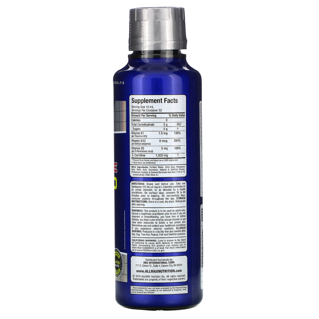 ALLMAX Nutrition, L-Carnitina líquida 1500, frambuesa azul, 16 oz (473 ml)