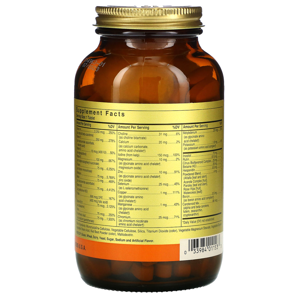 Solgar, Formel V, VM-75, flere vitaminer med chelaterede mineraler, jernfri, 180 tabletter