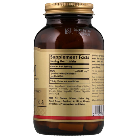 Solgar, MSM (Metilsulfonilmetano), 1000 mg, 120 comprimidos