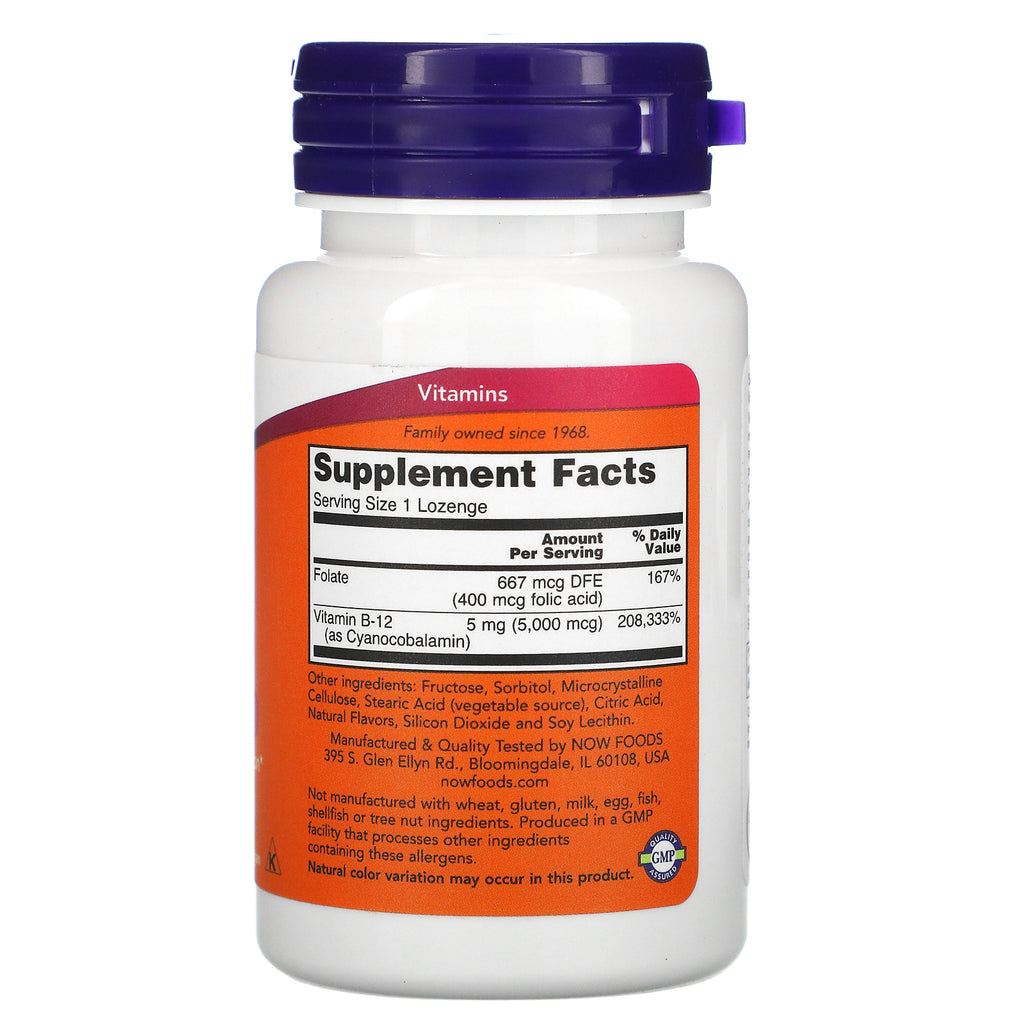 Now Foods, B-12, 5.000 mcg, 60 sugetabletter