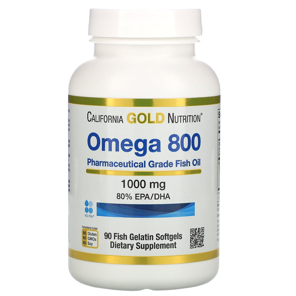California Gold Nutrition, Omega 800 Pharmaceutical Grade Fish Oil, 80% EPA/DHA, Triglyceride Form, 1000 mg, 90 Fish Gelatin Softgels