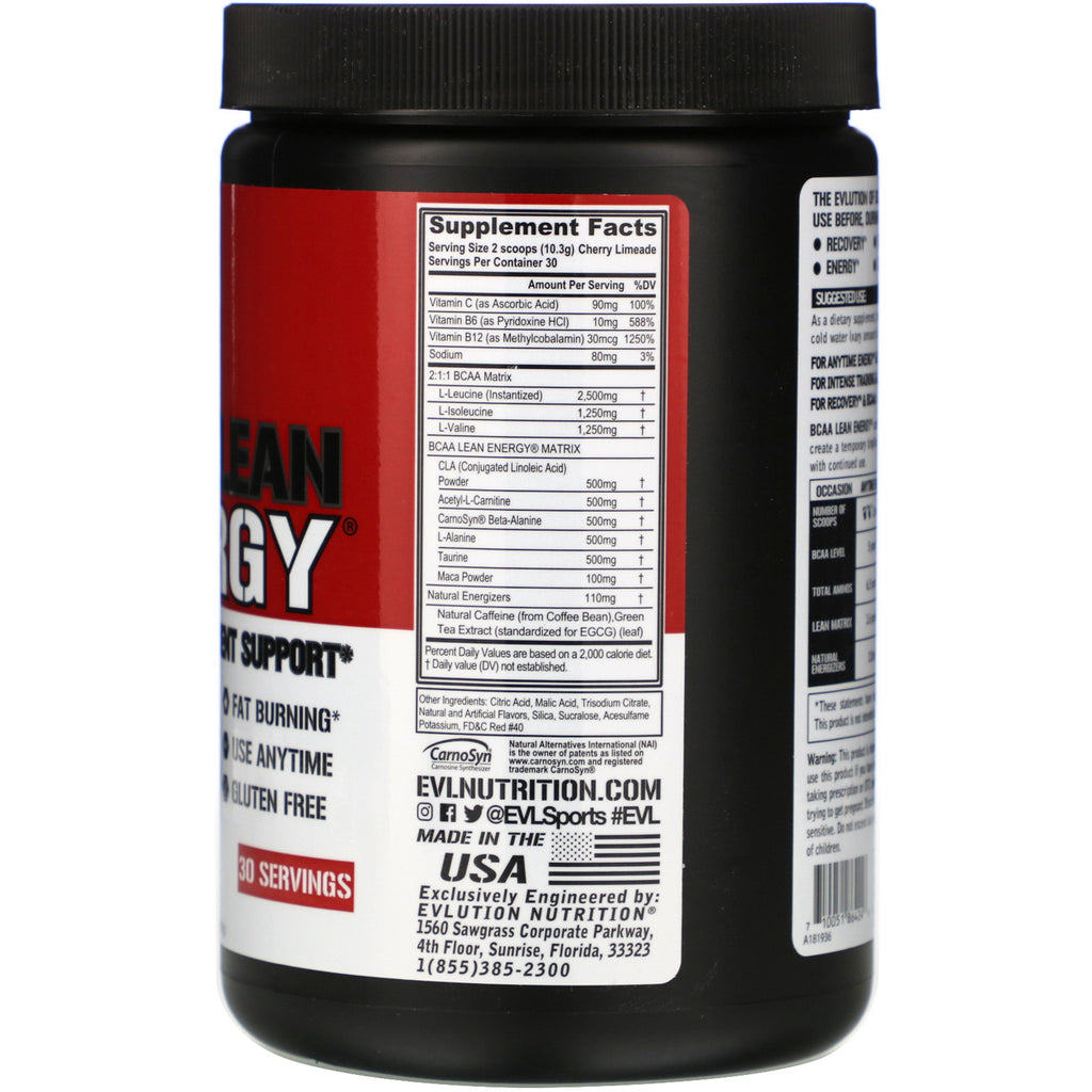 EVLution Nutrition, BCAA LEAN ENERGY, Cherry Limeade, 10,90 oz (309 g)