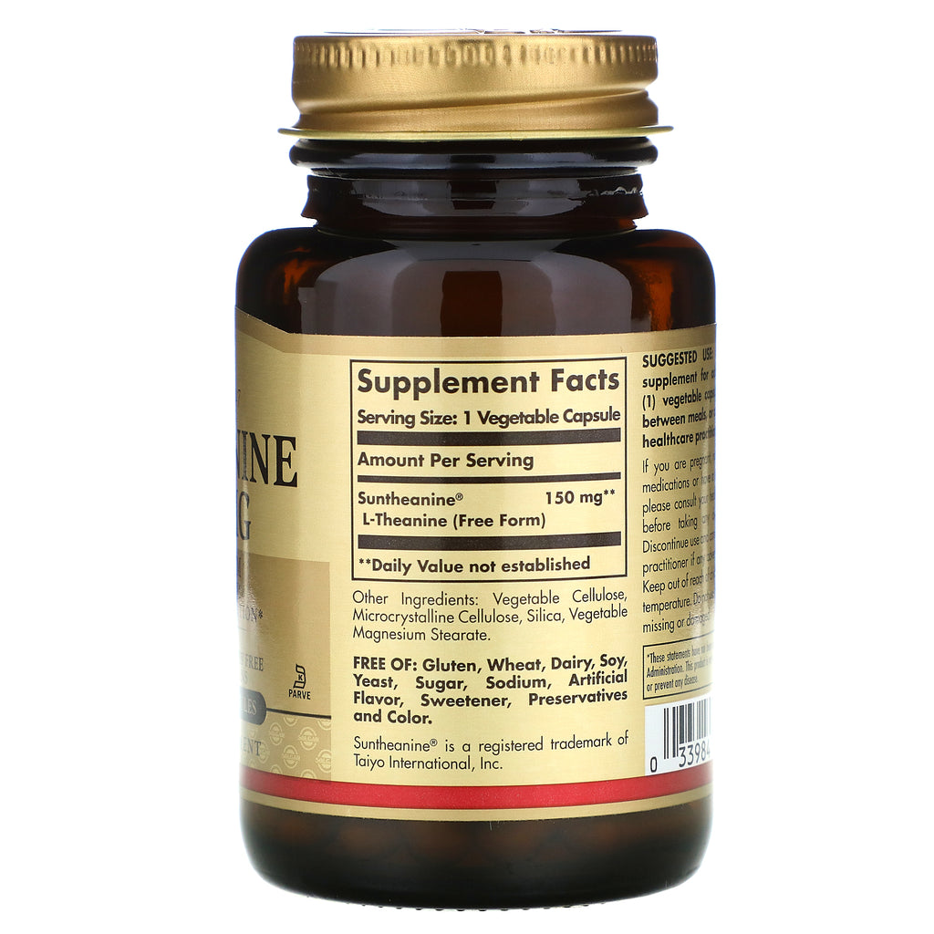 Solgar, L-teanina, forma libre, 150 mg, 60 cápsulas vegetales