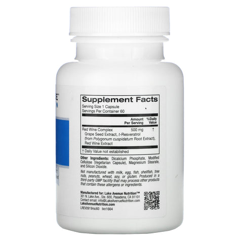 Lake Avenue Nutrition, Resveratrol Complex, 500 mg, 60 kapsler
