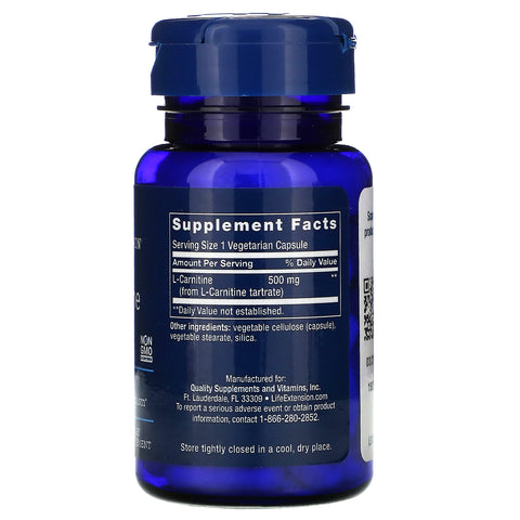 Life Extension, L-Carnitin, 500 mg, 30 vegetariske kapsler