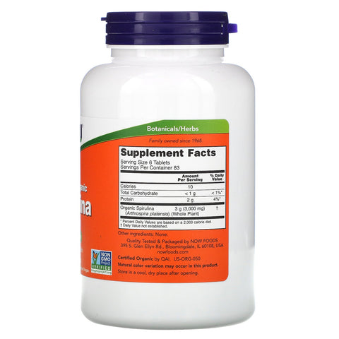 Now Foods, Espirulina certificada, 500 mg, 500 tabletas