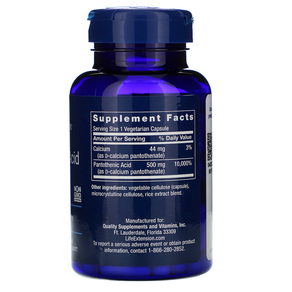 Life Extension, Pantothensyre, (Vitamin B-5), 500 mg, 100 vegetariske kapsler