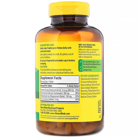 Naturfremstillet, Calcium Magnesium Zink med Vitamin D3, 300 tabletter