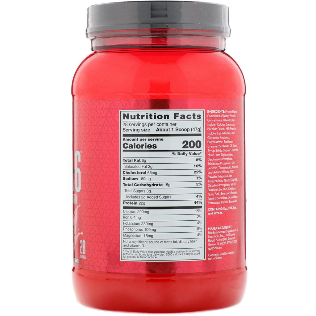 BSN, Syntha-6, Ultra Premium Protein Matrix, Strawberry Milkshake, 2,91 lbs (1,32 kg)