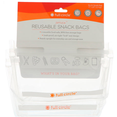 Full Circle, ZipTuck, bolsas reutilizables para refrigerios, transparente, 2 bolsas