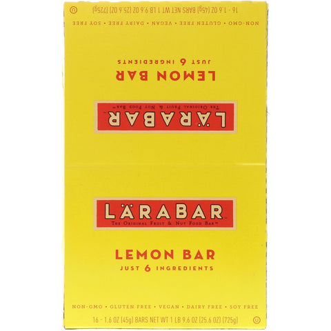 Larabar, The Original Fruit & Nut Food Bar, Lemon Bar, 16 barer, 1,6 oz (45 g) hver