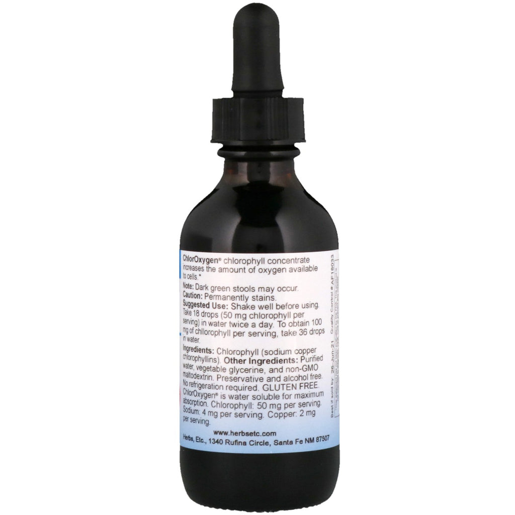 Herbs Etc., ClorOxígeno, Concentrado de clorofila, Sin alcohol, 2 fl oz (59 ml)