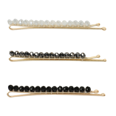 Kitsch, Beaded Bobby Pins, Black/Silver, 3 Pieces