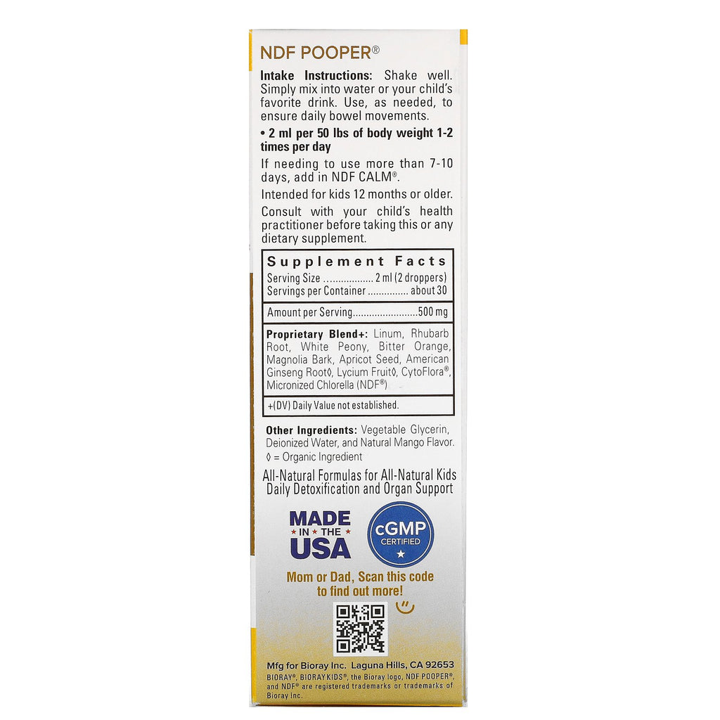 Bioray, Kids, NDF Pooper, Bowel Mover &amp; Toxin Removal, Mango, 2 fl oz (60 ml)
